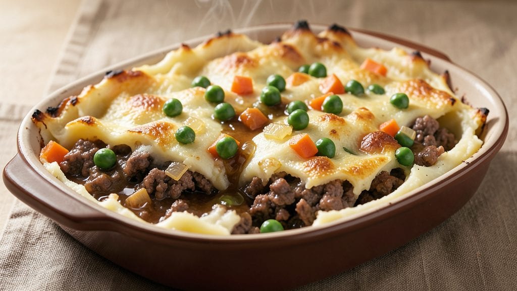 Breakfast Shepherd's Pie Recipe: Flaky Topping Over Savory Meat and Veggie Filling