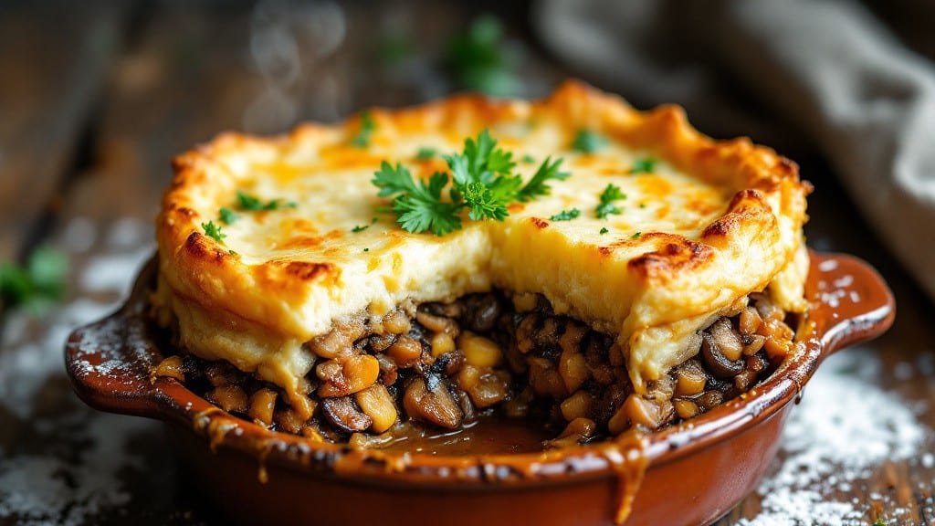 Mushroom Shepherd's Pie Recipe: Flaky Potato Crown Over Savory Mushroom Filling